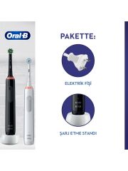Oral-B Pro 3 - 3900 - Siyah Beyaz 2'li Elektrikli Diş Fırçası Seti